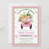 Watercolor Jungle Safari Animals Birthday 招待状 (正面)