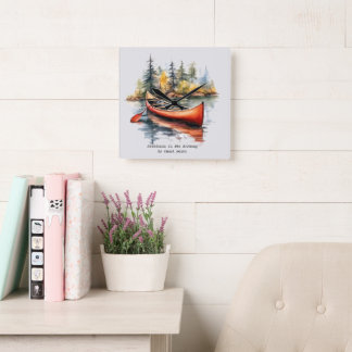 Watercolor Kayak On The Lake Orange Two Toned スクエア壁時計