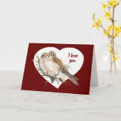 Watercolor Kestrel Falcon Couple I love You カード (黄色い花)