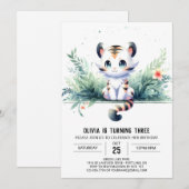 Watercolor Kids Tiger Birthday 招待状 (正面/裏面)