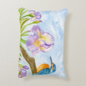 Watercolor Kingfisher with Purple Irises アクセントクッション (裏面(縦))
