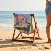 Watercolor Kingfisher with Purple Irises ビーチタオル