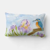 Watercolor Kingfisher with Purple Irises  ランバークッション (裏面)