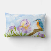 Watercolor Kingfisher with Purple Irises  ランバークッション (正面)