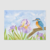 Watercolor Kingfisher with Purple Irises  薄葉紙 (正面)