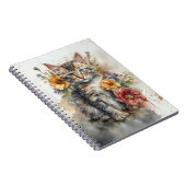 Watercolor Kitten with Wildflowers Spiral  ノートブック (右側)