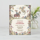 Watercolor Knight Dragon Fairytale Boy Birthday 招待状 (スタンド正面)