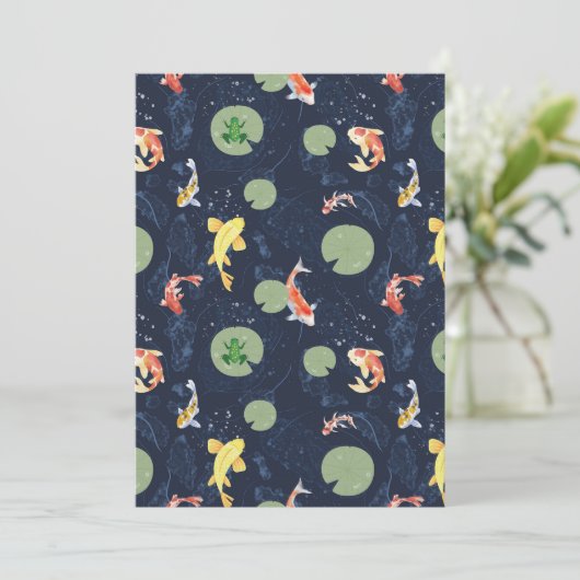 Watercolor Koi Fish Pond Seamless Pattern 招待状 (スタンド正面)