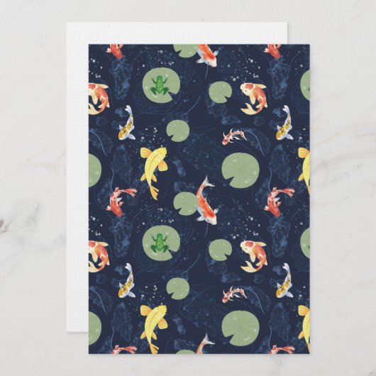 Watercolor Koi Fish Pond Seamless Pattern 招待状 (正面/裏面)