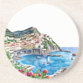 Watercolor La Dolce Vita Italian Amalfi Coast コースター