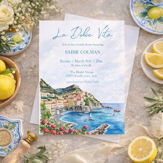 Watercolor La Dolce Vita Italian Bridal Shower 招待状