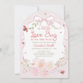 Watercolor Lady Bug Floral Girl Baby Shower 招待状 (正面)