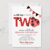 Watercolor Ladybug 2nd Birthday invitation 招待状 (正面)