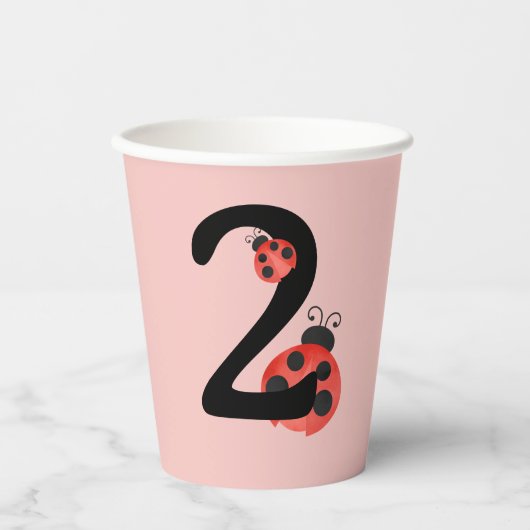 Watercolor Ladybug Second Birthday Party Cups 紙コップ (正面)