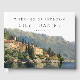 Watercolor Lake Como Italian Wedding ゲストブック