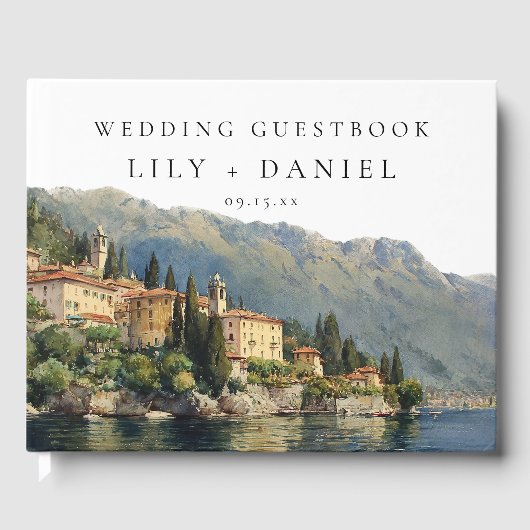 Watercolor Lake Como Italian Wedding ゲストブック (正面)