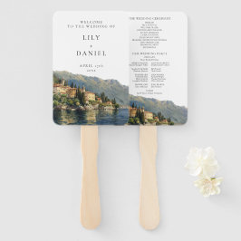 Watercolor Lake Como Italian Wedding Program ハンドファン