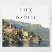 Watercolor Lake Como Italy Destination Wedding スパークリングワインラベル (シングルラベル)