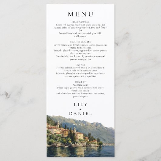 Watercolor Lake Como Italy Destination Wedding メニュー (正面)