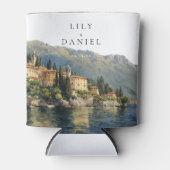 Watercolor Lake Como Italy Destination Wedding 缶クーラー (正面)