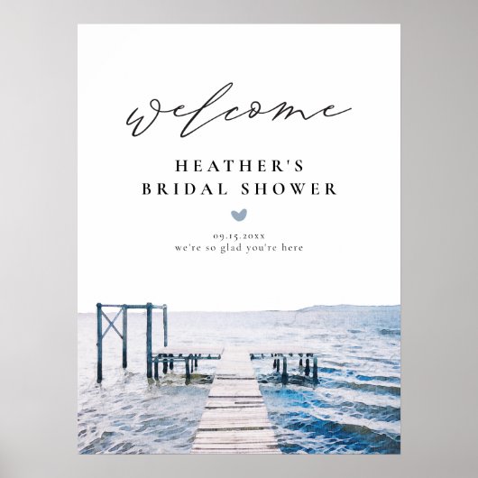 Watercolor Lakeside Lake Bridal Shower Welcome ポスター (正面)