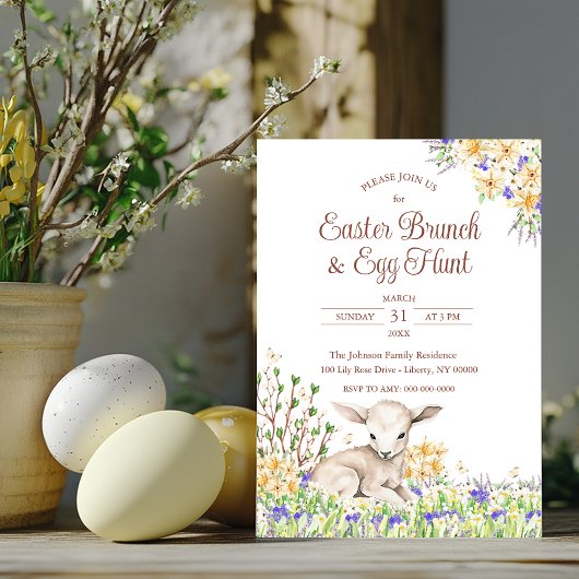 Watercolor Lamb Easter Sunday Celebration 招待状