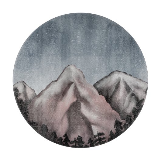 Watercolor landscape round  カッティングボード (正面)