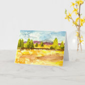 Watercolor Landscape Trees Mountain Clouds Card カード (黄色い花)