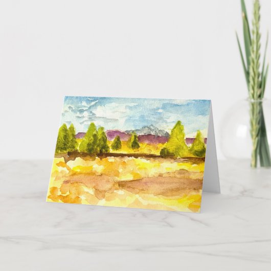 Watercolor Landscape Trees Mountain Clouds Card カード (正面)