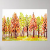 Watercolor landscape with autumn trees ポスター (正面)