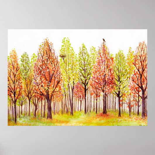 Watercolor landscape with autumn trees ポスター (正面)