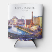 Watercolor Las Vegas Skyline Wedding 缶クーラー (正面)