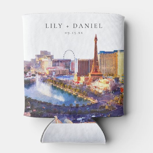 Watercolor Las Vegas Skyline Wedding 缶クーラー (裏面)