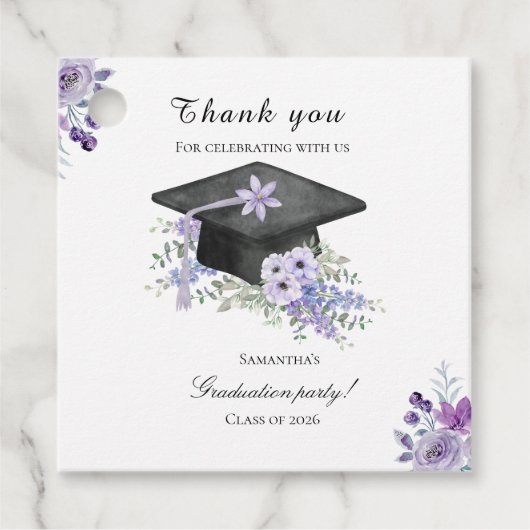 Watercolor Lavander Purple Floral Graduation フェイバータグ (正面)