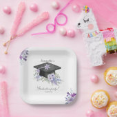 Watercolor  Lavander Purple Floral Graduation  ペーパープレート (パーティー)