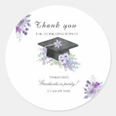Watercolor  Lavander Purple Floral Graduation  ラウンドシール (正面)
