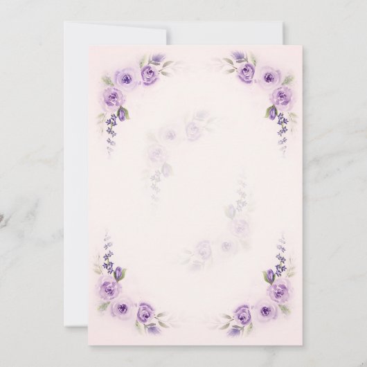Watercolor Lavender Blush Rose 40th Birthday 招待状 (裏面)