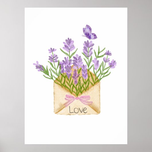 Watercolor Lavender Bouquet in Envelope ポスター (正面)