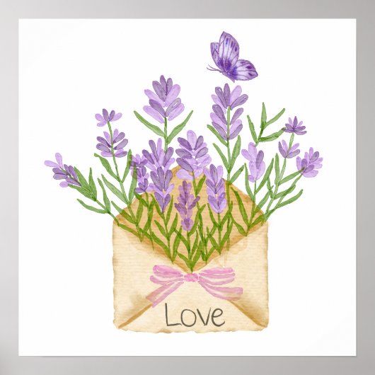 Watercolor Lavender Bouquet in Envelope ポスター (正面)