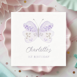 Watercolor Lavender Butterfly 1st Birthday Party スタンダードカクテルナプキン