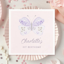 Watercolor Lavender Butterfly 1st Birthday Party  スタンダードカクテルナプキン