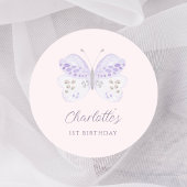 Watercolor Lavender Butterfly 1st Birthday Party ラウンドシール
