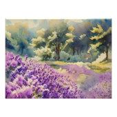 Watercolor Lavender Field Painting フォトプリント (正面)