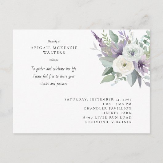 Watercolor Lavender  Floral Celebration of Life ポストカード (正面)