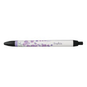 Watercolor Lavender Floral Monogram Name Pen 黒ボールペン (正面)