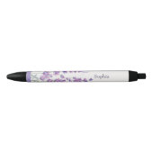 Watercolor Lavender Floral Monogram Name Pen 黒ボールペン (正面)