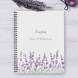 Watercolor Lavender Floral Purple Border Notebook ノートブック