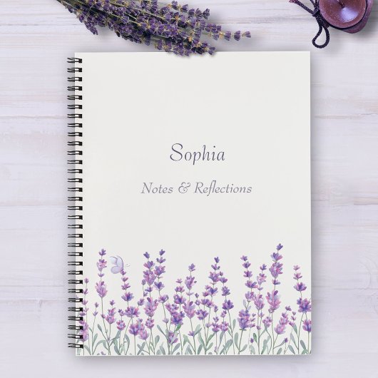 Watercolor Lavender Floral Purple Border Notebook ノートブック