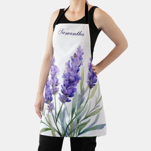 Watercolor Lavender Flowers エプロン (インサイチュ)