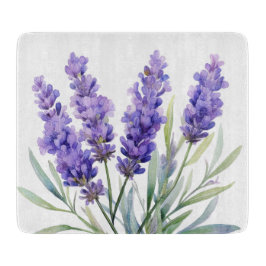 Watercolor Lavender Flowers カッティングボード